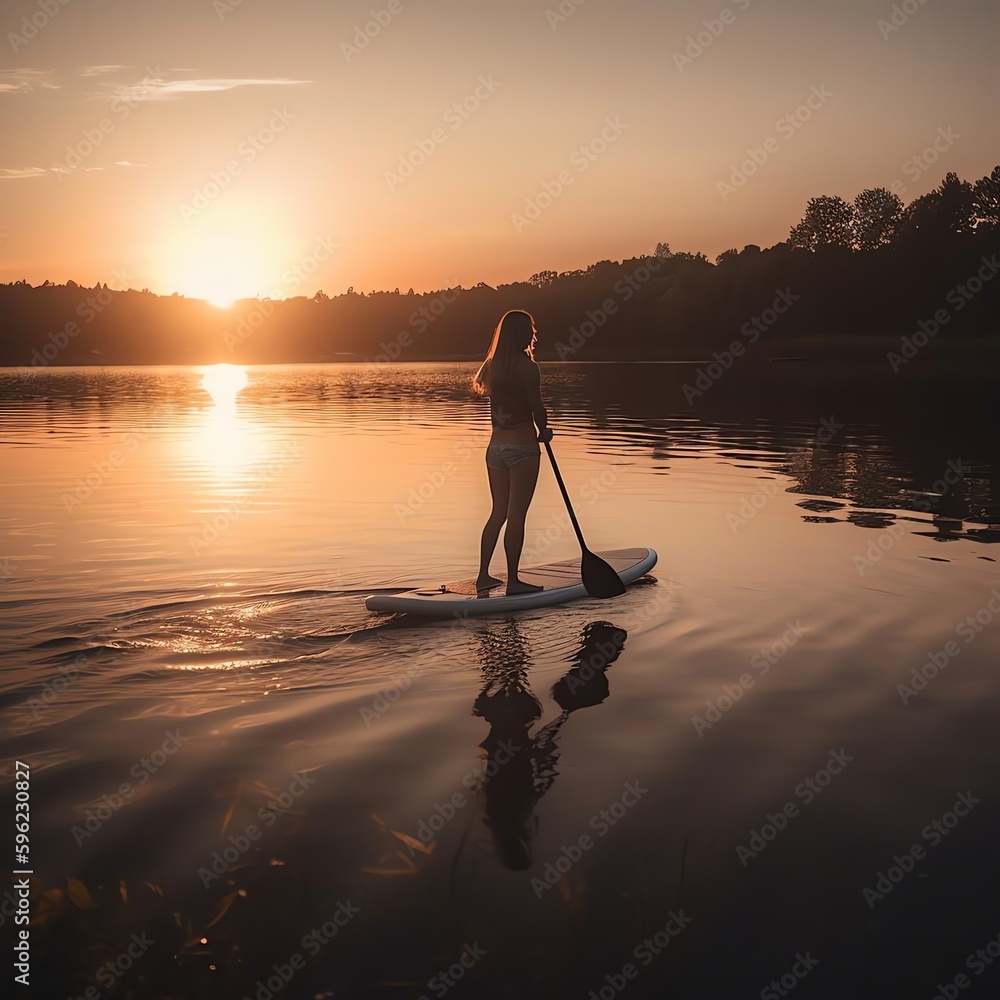 A woman enjoying a peaceful paddleboard session