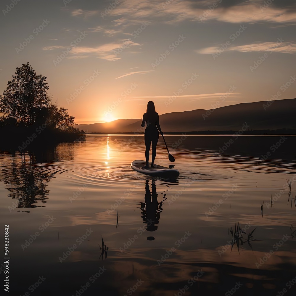 A woman enjoys a peaceful paddleboard session.
