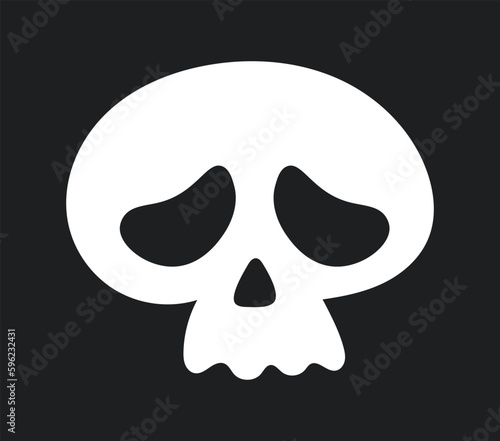 Cute white skull icon. Sad head from skeleton. Emoticon and emoji. Emotions and feelings. Fear and horror, Halloween. Sticker for social networks and messengers. Cartoon flat vector illustration