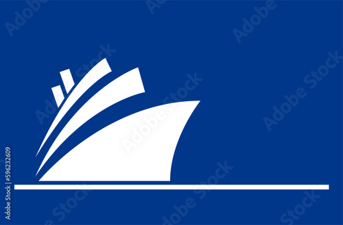 White cruise ship on calm sea. Vector illustration. Simple background with copy space.