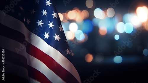 American flag on bokeh background, generative ai