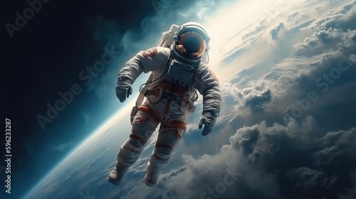 Astronaut Floating in Space, Weightless Experience, Cosmic Explorer, Outer Space Adventure, Serene Galactic Travel, Generative AI Illustration