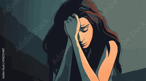 Women in depression. Bad psychological state. Mental health awareness month illustration vector