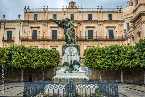 Monument to the WW1 victims in old part of Noto city, Sicily in Italy