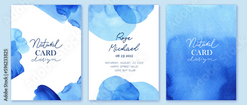 Set of vertical backgrounds. Blue, white, turquoise watercolor fluid painting vector design. Abstract watercolor forms, gradient wash.