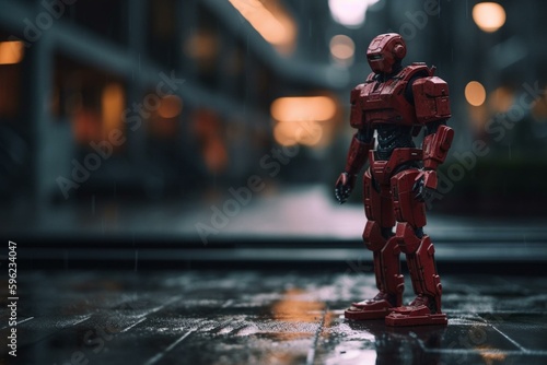 Robots wander in famous crimson plaza in advanced capital, 2035. Generative AI