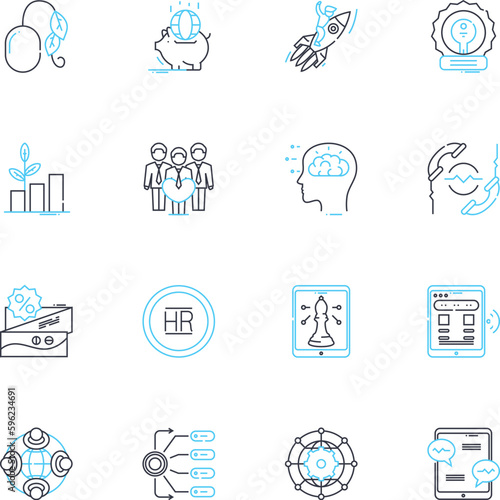 Fiscal growth linear icons set. Prosperity, Development, Advancement, Expansion, Progress, Boom, Thriving line vector and concept signs. Flourishing,Increase,Success outline illustrations