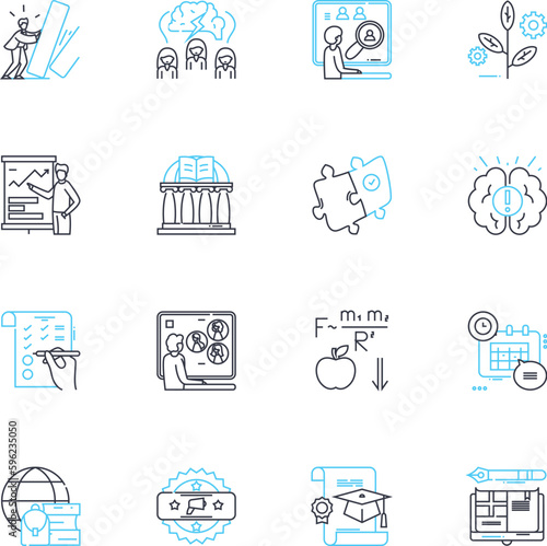 Clever learning linear icons set. Innovative, Resourceful, Strategic, Analytical, Curious, Creative, Adaptable line vector and concept signs. Insightful,Intuitive,Sharp outline illustrations