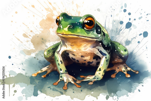 Hand painted image of a cute frog  generative AI