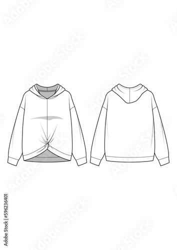 twist drape drop shoulder hoodie fashion technical drawing / flat sketch /CAD / ADOBE Illustrator vector digital download	