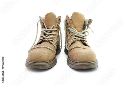 A pair of work boots isolated on a white background. photo