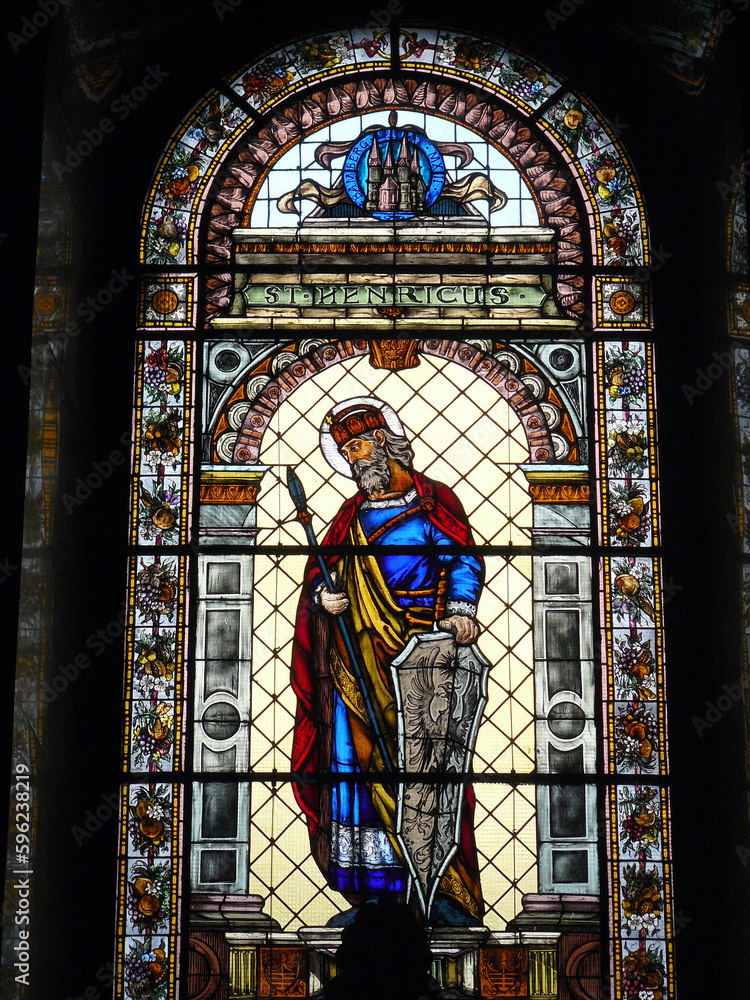Budapest (Hungary). Stained glass window inside the St. Stephen's Basilica Cathedral in the city of Budapest