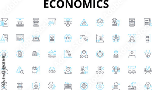 Economics linear icons set. Inflation, Recession, Supply, Demand, Market, Trade, Investment vector symbols and line concept signs. Capitalism,Socialism,Monopoly illustration