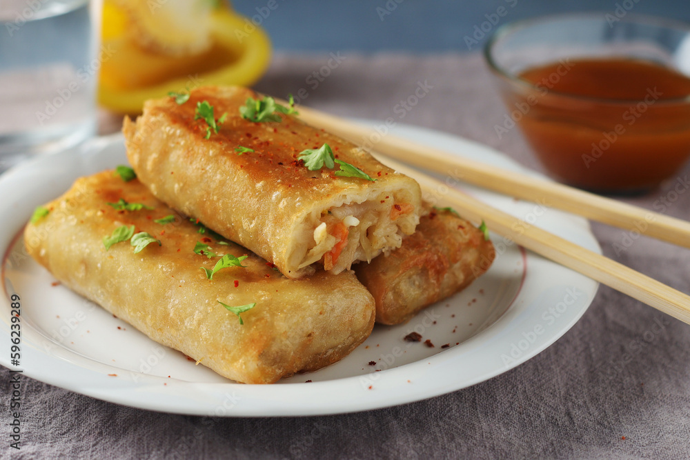 Spring rolls - a typical dish in Chinese and other Southeast Asian cuisines