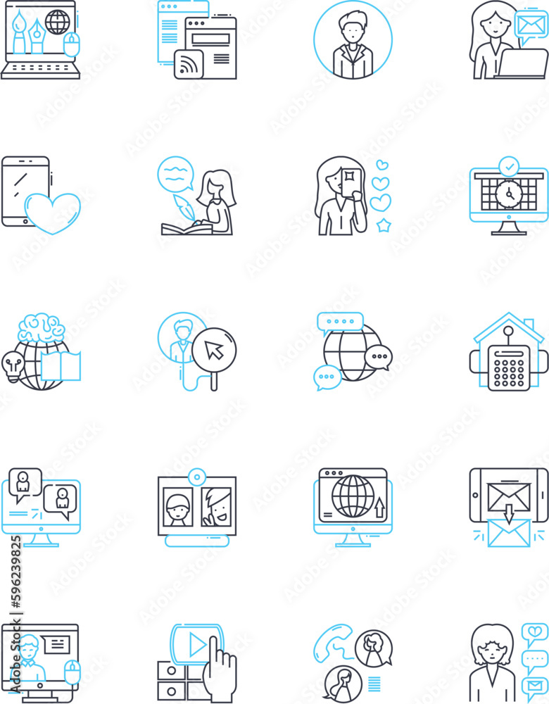 Customer engagement linear icons set. Interaction, Involvement, Participation, Relationship, Connection, Communication, Engagement line vector and concept signs. Loyalty,Empowerment,Interaction