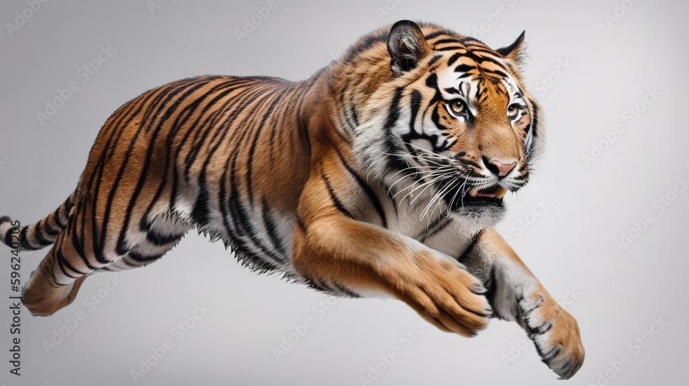 Majestic Tiger in Leap. Generative AI Majestic Tiger in Leap. Generative AI