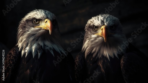 Closeup Portrait of Two Bald Eagles - Generative AI Illustration