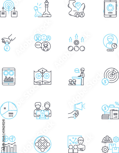 Branding linear icons set. Identity, Recognition, Logo, Reputation, Trust, Consistency, Personality line vector and concept signs. Innovation,Vision,Positioning outline illustrations photo