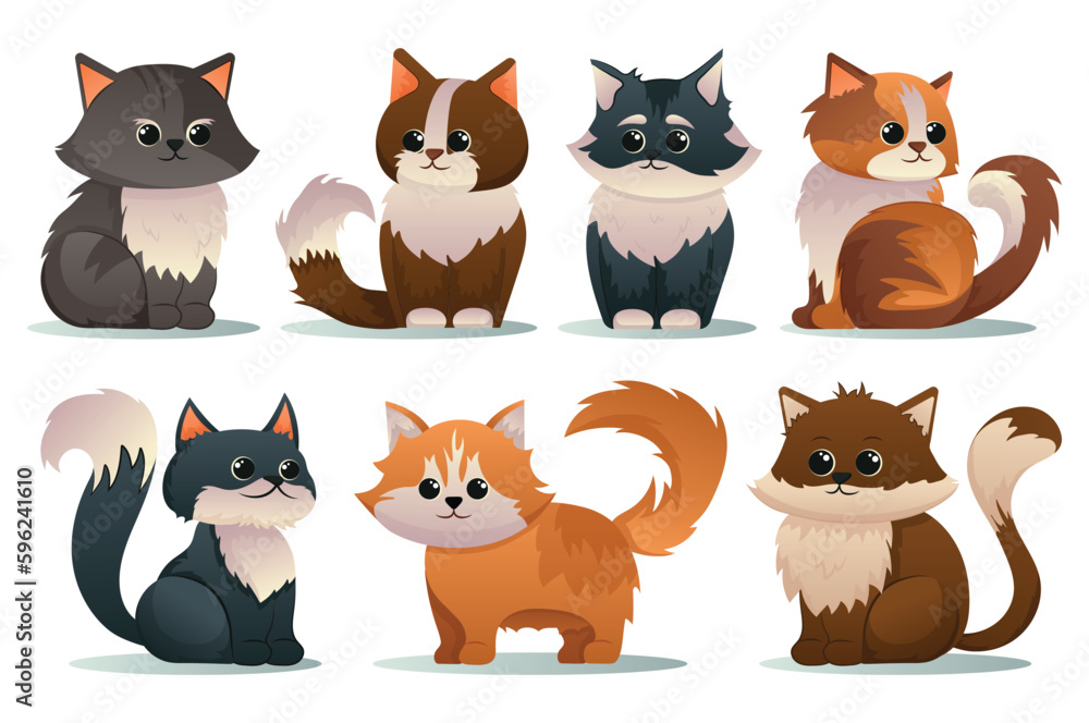 Concept Cats. A set of flat cartoon designs featuring cute cats on a white background. Vector illustration. Concept Cats. A set of flat cartoon designs featuring cute cats on a white background. Vector illustration.