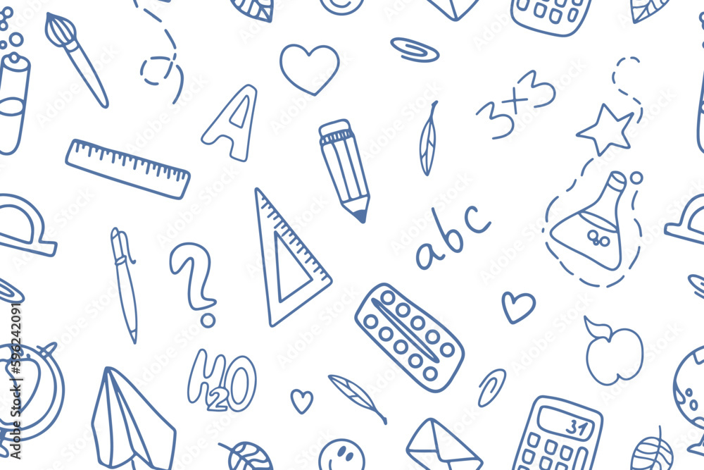 School education. Seamless pattern with doodles. Let's go back to the school drawing of doodles.Paper background, suitable for printing on fabric, wrapper. Vector illustration School education. Seamless pattern with doodles. Let's go back to the school drawing of doodles.Paper background, suitable for printing on fabric, wrapper. Vector illustration