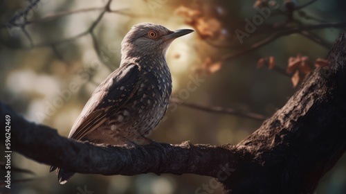 Cuckoo Bird Perched on Tree Branch in Forest - Generative AI Illustration