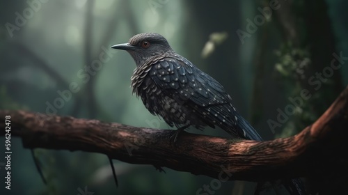Cuckoo Bird Perched on Tree Branch in Forest - Generative AI Illustration