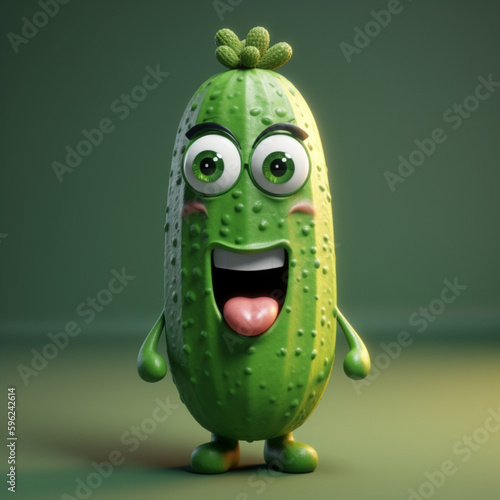 baby cartooned cucumber cartoon 3d standing full b , Generative Ai