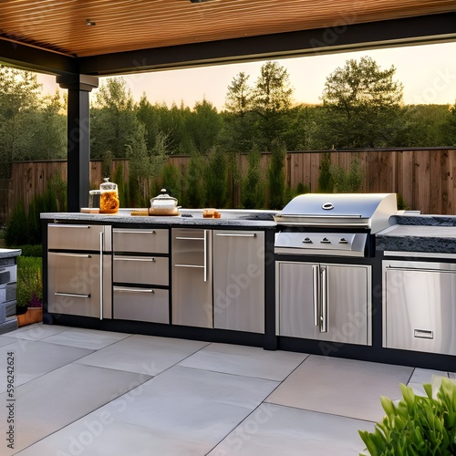 5 An outdoor kitchen with a grill, countertops, and a sink4, Generative AI