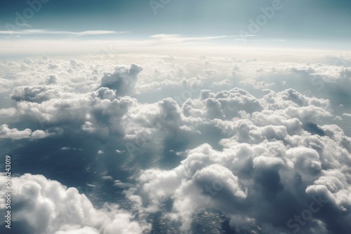 View of clouds from airplane window. Generative AI