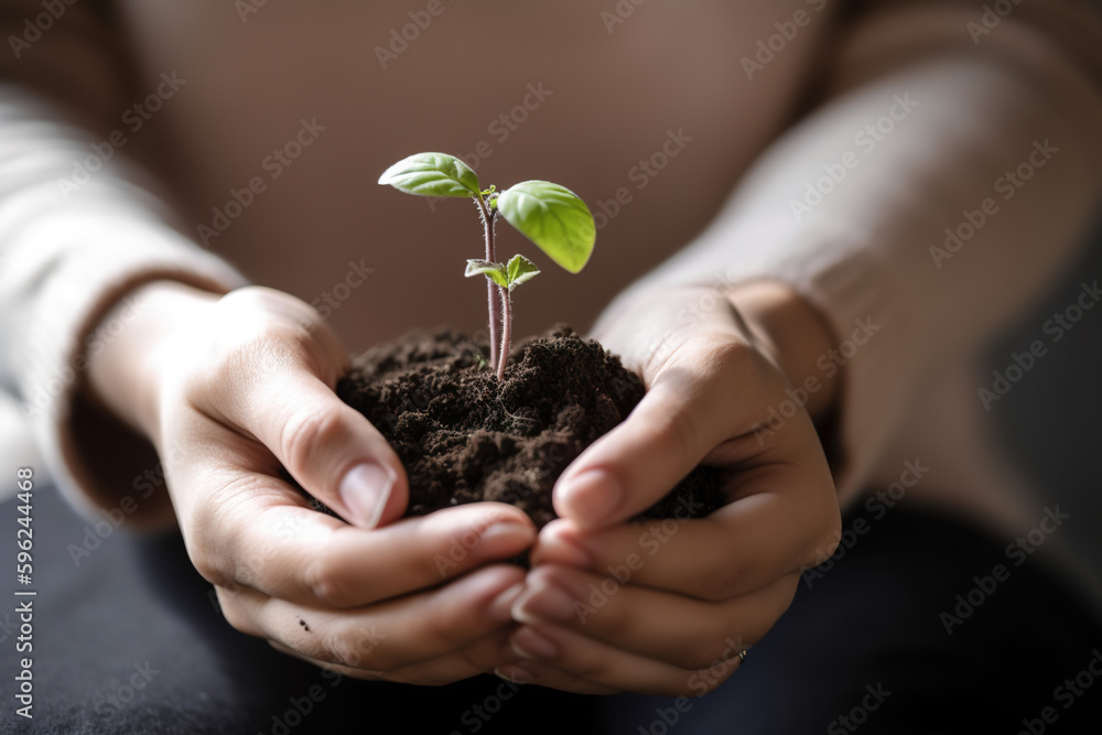 Hands of person planting trees. Taking care of the planet. Reforestation. generate by ai Hands of person planting trees. Taking care of the planet. Reforestation. generate by ai