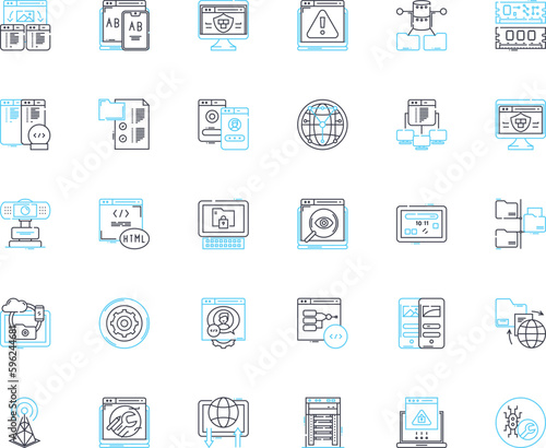 Internet security linear icons set. Firewall, Encryption, Malware, Phishing, Spam, Antivirus, Identity line vector and concept signs. Password,Hackers,Cybercrime outline illustrations