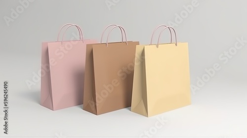 Blank pink shopping bags on background for mock up.