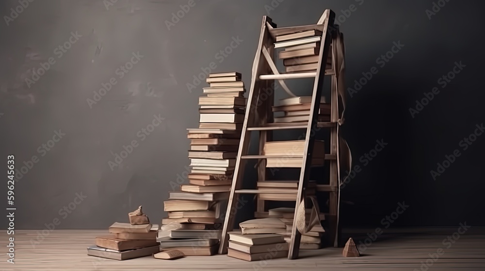 Books arrangement stack of books on table knowledge education WORLD BOOK AND COPYRIGHT DAY.