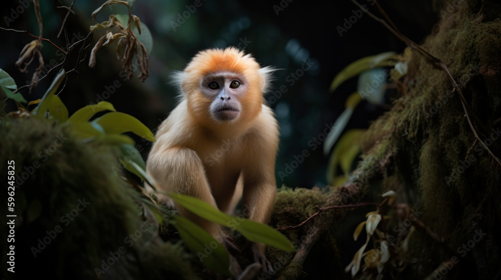 Fototapeta premium Golden Snub-nosed Monkey. Generative AI