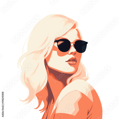 Fashion portrait of a model girl in sunglasses. Poster or flyer in trendy retro colors. Vector illustration	
