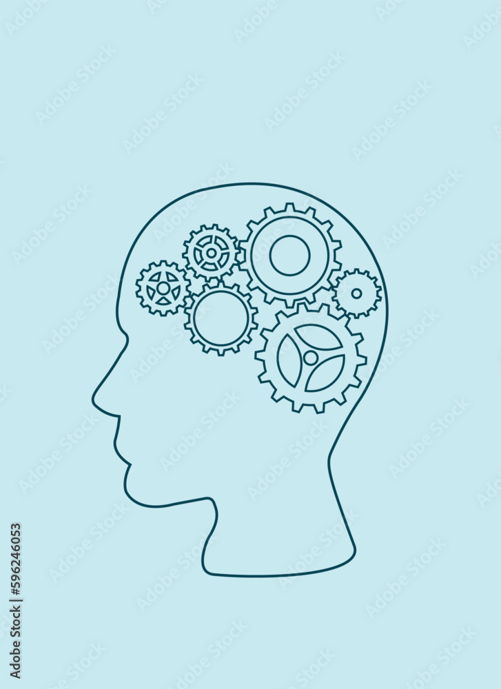 silhouette of a man with a gear mechanism in the head, vector illustration