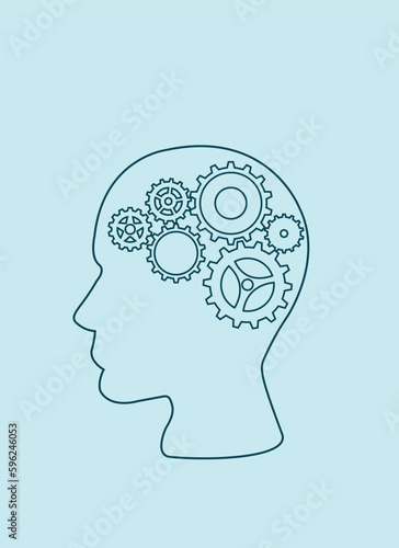 silhouette of a man with a gear mechanism in the head, vector illustration