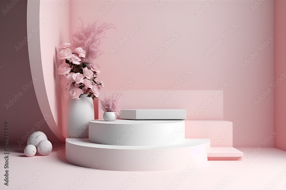 pink background rose, podium with pink roses, Pink background, display podium scene, product podium, minimal scene, background products display podium scene, AI generator pink background rose, podium with pink roses, Pink background, display podium scene, product podium, minimal scene, background products display podium scene, AI generator