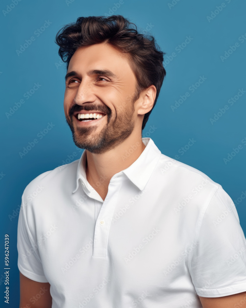 Obraz premium Freundlicher Lächelnder Verkäufer Business Mann Portrait Illustration (Generative AI) Digital Art Hintergrund Cover Mono Background
