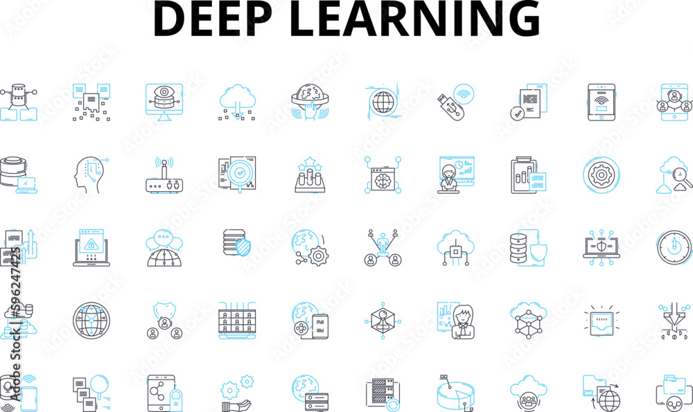 Deep learning linear icons set. Neural Nerks, Tensorflow, Algorithms, Big Data, Training, Optimization, Computer Vision vector symbols and line concept signs. Convolutional,Recurrent,Generative Deep learning linear icons set. Neural Nerks, Tensorflow, Algorithms, Big Data, Training, Optimization, Computer Vision vector symbols and line concept signs. Convolutional,Recurrent,Generative