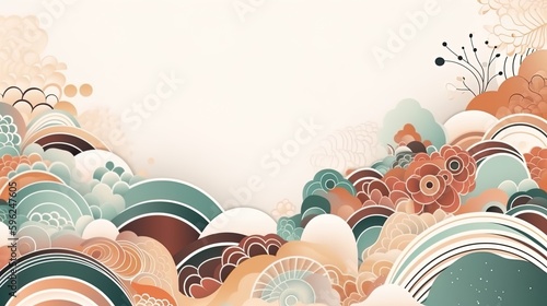 organic asian japanese line wave pattern oriental pattern traditional copy space with white background
