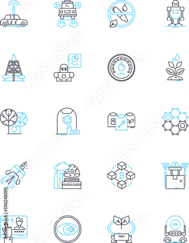 Foreign trade linear icons set. Globalization, Exports, Imports, Tariffs, Trade deficit, Currency exchange, Geopolitics line vector and concept signs. Free trade,Protectionism,Embargoes outline