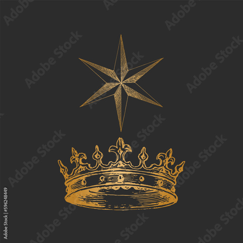 The Crown, the Star, drawn occult signs in vector
