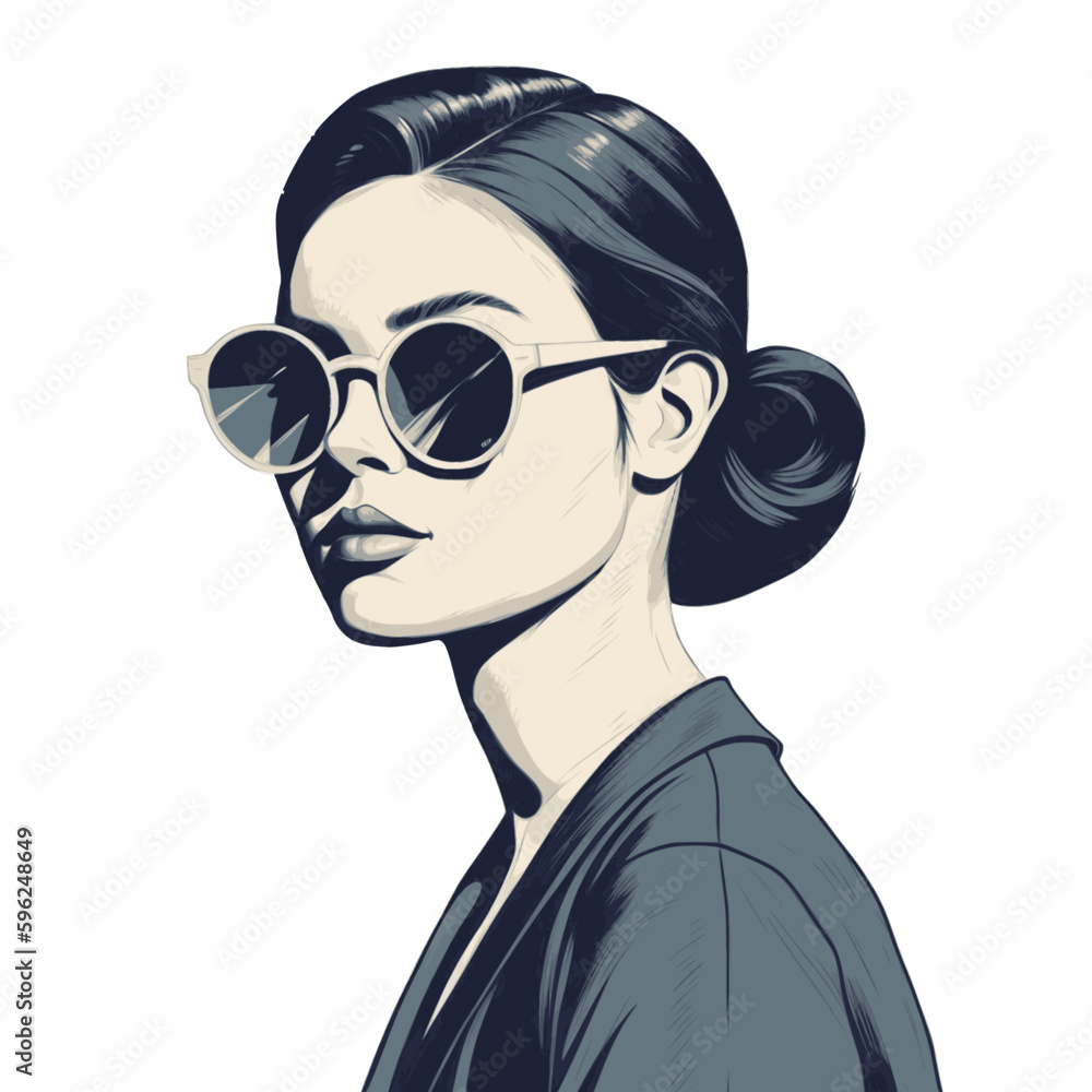 Fashion portrait of a model girl in sunglasses. Poster or flyer in trendy retro colors. Vector illustration
Fashion portrait of a model girl in sunglasses. Poster or flyer in trendy retro colors. Vector illustration