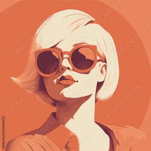 Fashion portrait of a model girl in sunglasses. Poster or flyer in trendy retro colors. Vector illustration	
