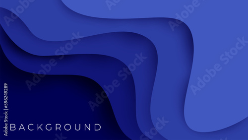 Deep blue abstract wavy background with modern papercut style