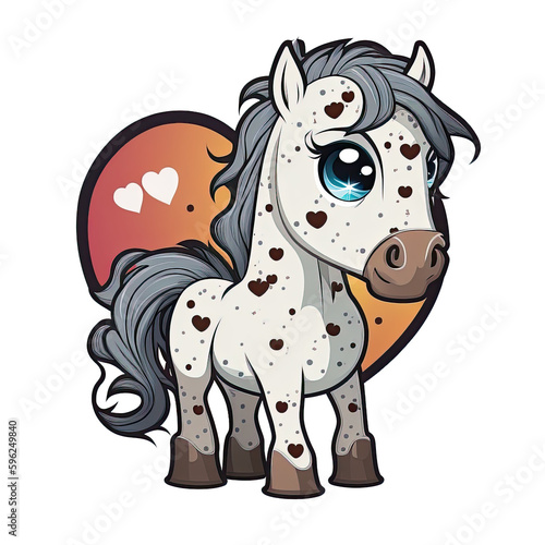Appaloosa horse sticker  cute little pony surrounded by hearts  vector illustration  sticker collectables