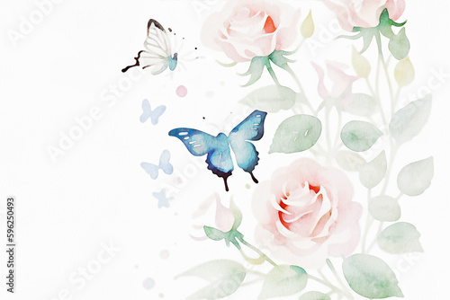 Various watercolor flowers  butterflies  roses  peonies