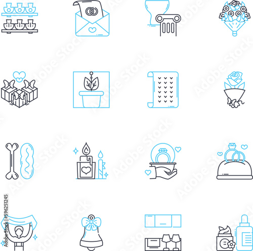 Adornment linear icons set. Jewelry, Accessories, Embellishment, Trinkets, Charms, Baubles, Ornaments line vector and concept signs. Decorations,Beads,Gems outline illustrations