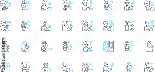 Executive linear icons set. Leadership, Management, Strategy, Decision-making, Accountability, Resilience, Vision line vector and concept signs. Empathy,Communication,Delegation outline illustrations